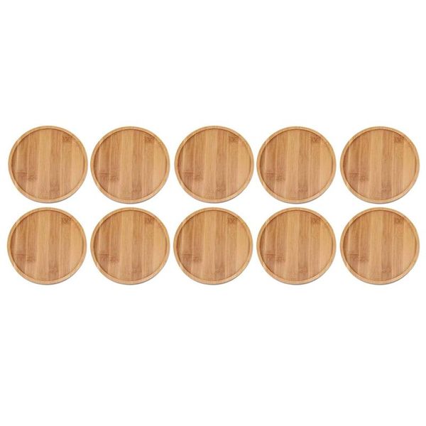 

10pcs bamboo macetas planter plant saucer cactus pot tray round for modern white ceramic flower planters & pots