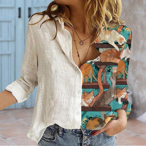 

women's blouses & shirts blouse casual color block round neckline long sleeve patchwork harajuku plus size for women, White