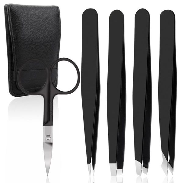 

eyebrow tools & stencils 4/5pcs tweezer set professional lashes extension tweezers stainless steel antistatic hair brow clip scissors makeup