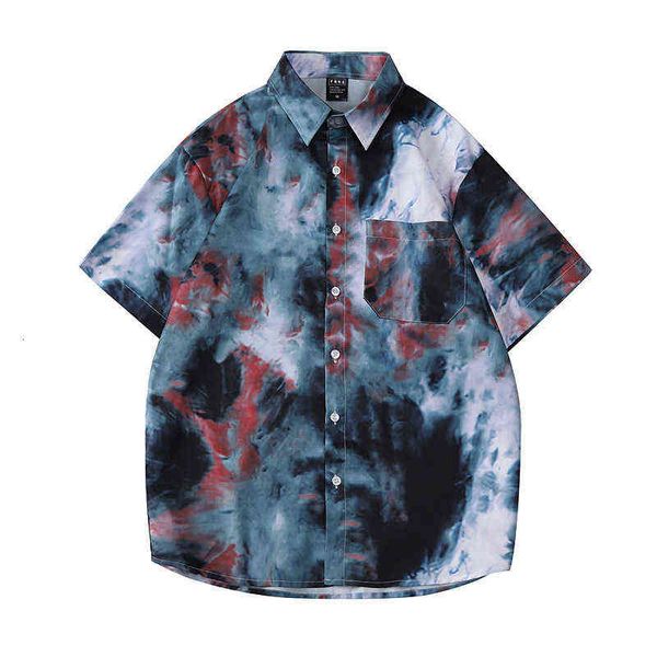 

men's casual shirts t-shirt camouflage short men's fashion brand loose fried street tie dye gradient half sleeve hawaiian flower s, White;black