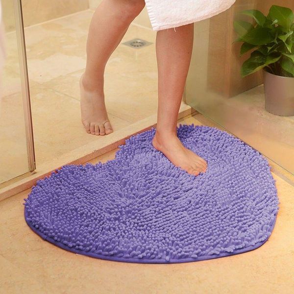 

bath mats heart-shaped chenille mat bathroom non-slip carpets absorbent floor bedroom solid color rugs wedding home decor doormat