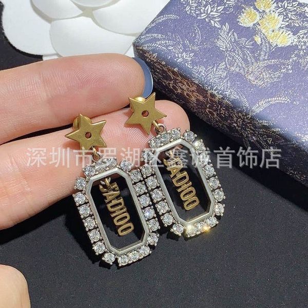 

design jewelry classic letter diamond star earrings female brass material 925 silver needle earrings