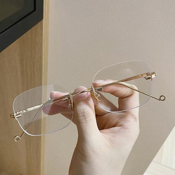 

fashion sunglasses frames rimless prescription glasses frame men myopia optical eyeglasses male clear luxuyr brand high end korean spectacle, Black