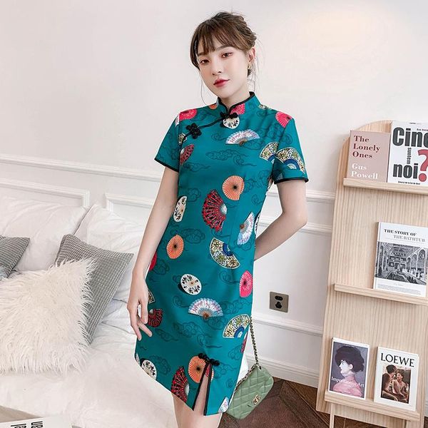 

plus size 3xl 4xl green elegant modern cheongsam dress for women summer short sleeve qipao traditional chinese clothing ethnic, Red