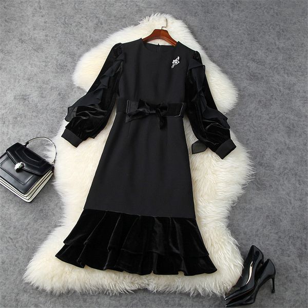 

elegant plied with velvet spring slices dressed woman clothes fashion lady office dress femme bathrobe party, Black;gray