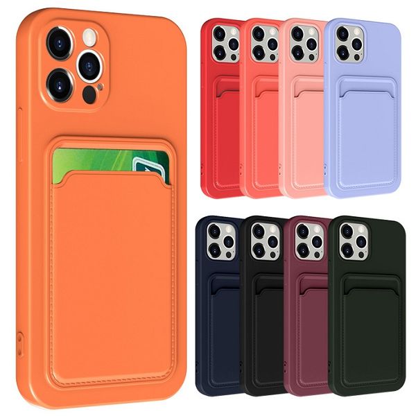 Casos de telefone com slot para cartão para iPhone 13 12 pro carteira de silicone macio tampa traseira coque à prova de choque