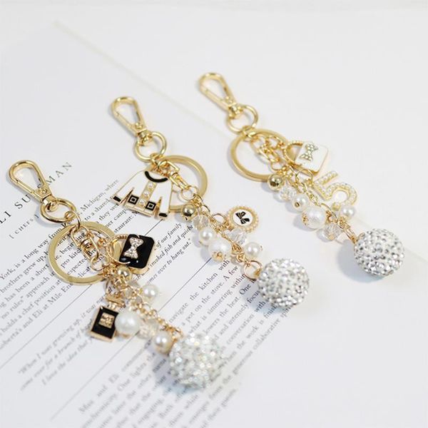 

keychains luxury for women car keys bag backpack clothes pendant decor pearl chains keyring charms couples' gifts, Silver