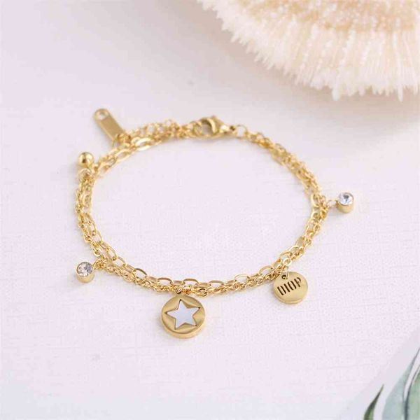 

2021 luxury designer jewelry display titanium steel fritillaria star hollow letter diamond double layer bracelet korean version exquisite ag, White