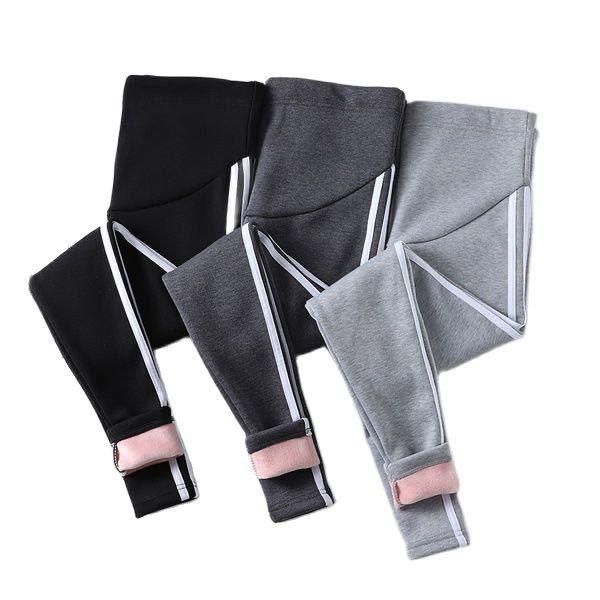 Maternidade Bottoms Veludo Lã Stripe Calças Para Mulheres Grávidas Morno Inverno Leggings Roupas Espessas Gravidez Calças Calças Roupas