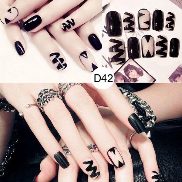 

false nails 24 pcs/set women lady 3d fake with glue middle-long full wrapped tips bride artificial nail wra999, Red;gold