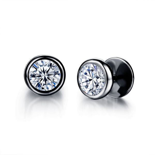 

small round diamond stud design earring zircon sparkling black and white crystal cool vintage earrings set anti-allergy jewelry for men wome, Golden;silver