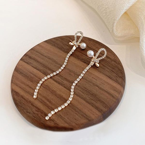 

dangle & chandelier individuality exaggerated retro long pearl zircon tassel fashion wild trendy ear drop earrings for women 2021 trend, Silver