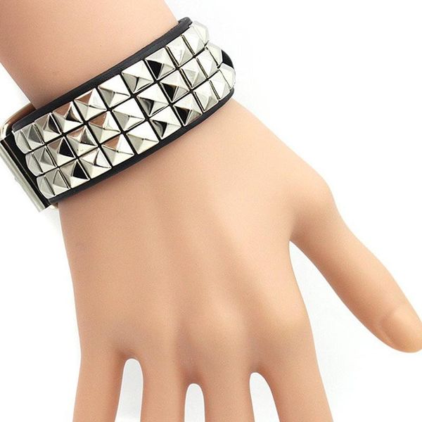 

fashion studded punk rock black men bracelet genuine leather rivet jewelry accessories friend men&women charm bracelets, Golden;silver