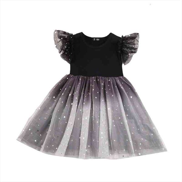 

summer toddler baby girls dress star printing flying sleeve outfits casual high waist one-piece clothing, Red;yellow