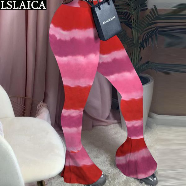 

trousers women high waist pants tie dye fashion knitted slim casual streetwear for homewear flared 210520, Black;white