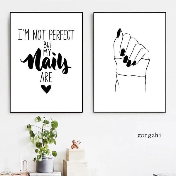 

paintings black white fashion nail poster makeup minimalist line canvas painting and prints modern salon wall art decorative picture