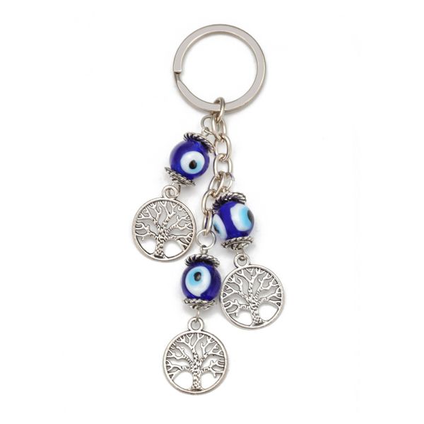

classic design blue evil eye fatima hand charm keychain ring lovers keyring jewelry wholesale, Silver