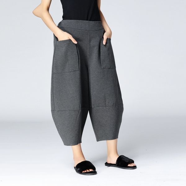 

[eam] new spring high waist solid color black gray loose wide leg pants women trousers fashion tide all-match jc56401 200930, Black;white