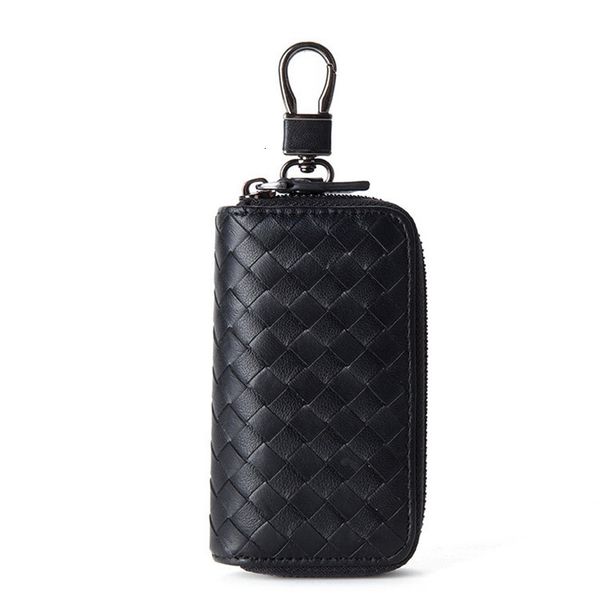 

key packet sheepskin hand woven zipper key bag simple fashion waist leather car, Red;blue