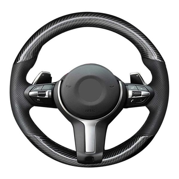

car steering wheel cover hand-stitched black carbon fiber genuine leather for f87 m2 f80 m3 f82 m4 m5 f12 f13 m6 f85 x5 covers