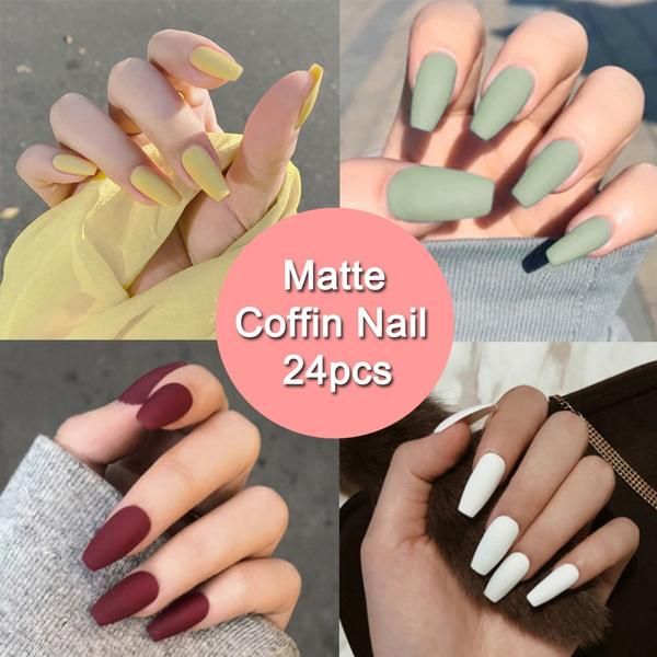 

false nails 24pcs matte ballerina fake nail tips wearable full cover artificial coffin acrylic diy art tool, Red;gold