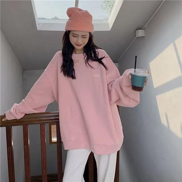 

women's hoodies & sweatshirts pink long sleeve 2021 spring and autumn thin blue loose little man's, Black