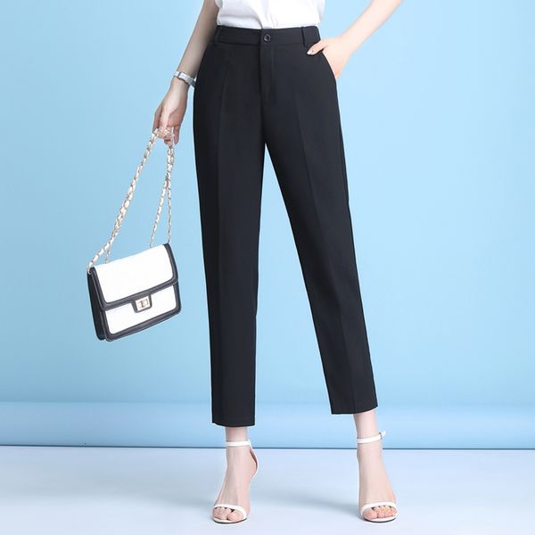 

women's pants & capris women formal for office lady fashion high waist elegant business work trousers plus size black ankle-length, Black;white