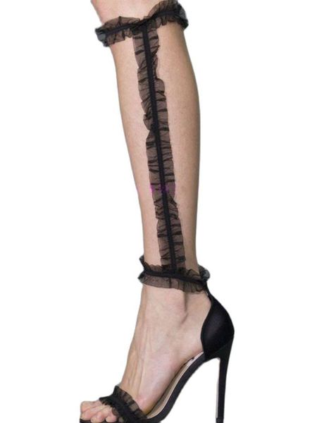

sandals summer gorgeous lace open toe cut-outs thin high heels women ruffles decoration party, Black