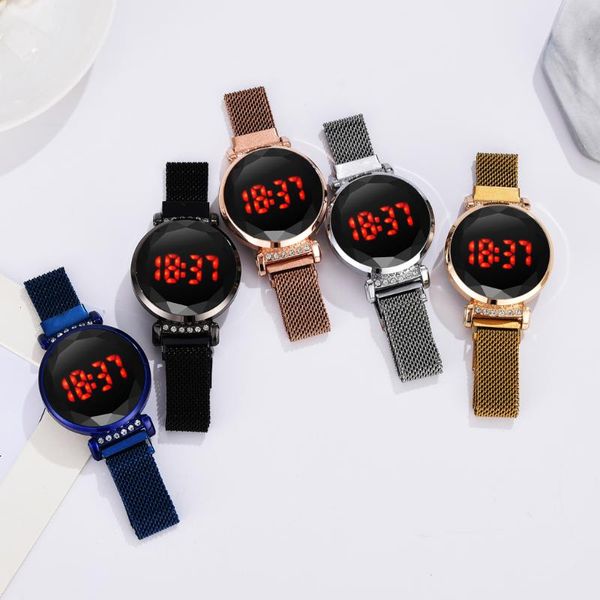 

wristwatches luxury women magnetic quartz wristwatch rose gold red led digital bracelet watch ladies clock relogio feminino, Slivery;brown
