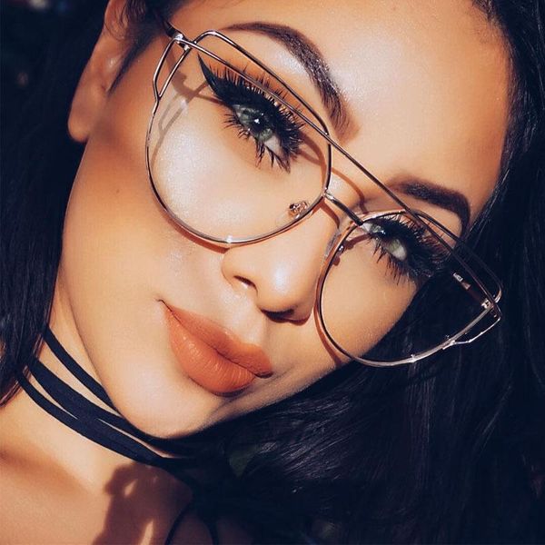 

olho de gato armao moda feminina marca designer eyewear transparente lente clara metal culos pticos decor fashion sunglasses frames, Black