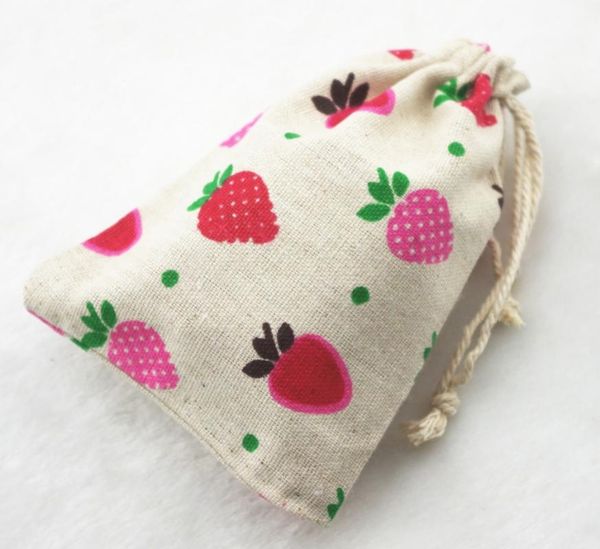 Confezione regalo 10x14 cm Fragola Vintage Tela di cotone di iuta Sacchetti di caramelle Sacchetti per feste di nozze