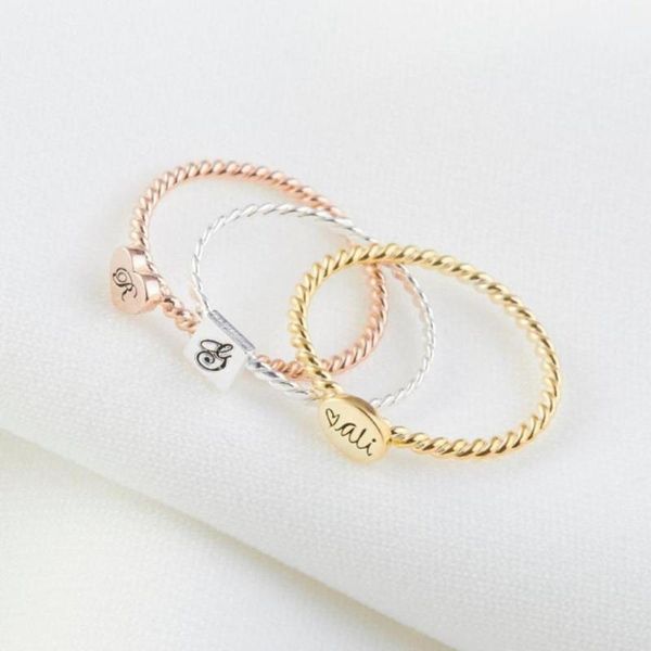 

wedding rings family ring dainty minimalist initial personalized stacking women custom name engraved men promise silver gift, Slivery;golden