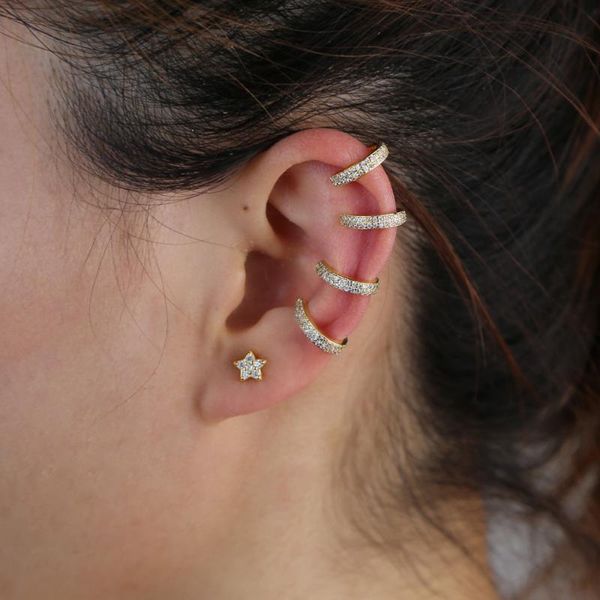 

clip-on & screw back vintage punk cz crystal 2 layer geometry curving ear clip wrap earring for women no pierced cuff charming girls jewelry, Silver