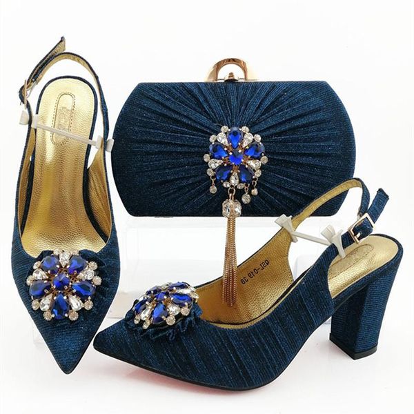 

african women evening shoe and bag to match set for party fashion rhinestone pumps 9cm shoes purse large size 38-43 dress, Black
