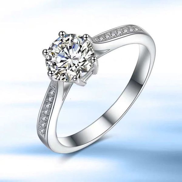 

six fashion classic t claw moissanite s925 sterling silver imitation wedding proposal ring, Slivery;golden