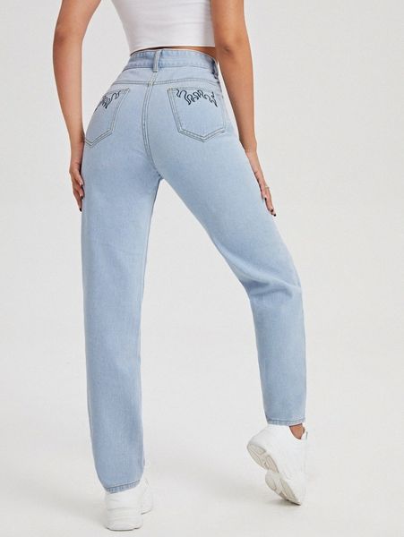 

high waist fire print pocket mom jeans i67a#, Blue