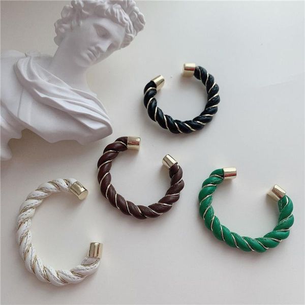 

bangle luxury jewelry high fashion opening metal twist bracelet genuine leather for women, Black
