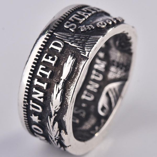 

vintage thai silver coin letter ring for men and women birthday party gift jewelry wholesale cluster rings, Golden;silver