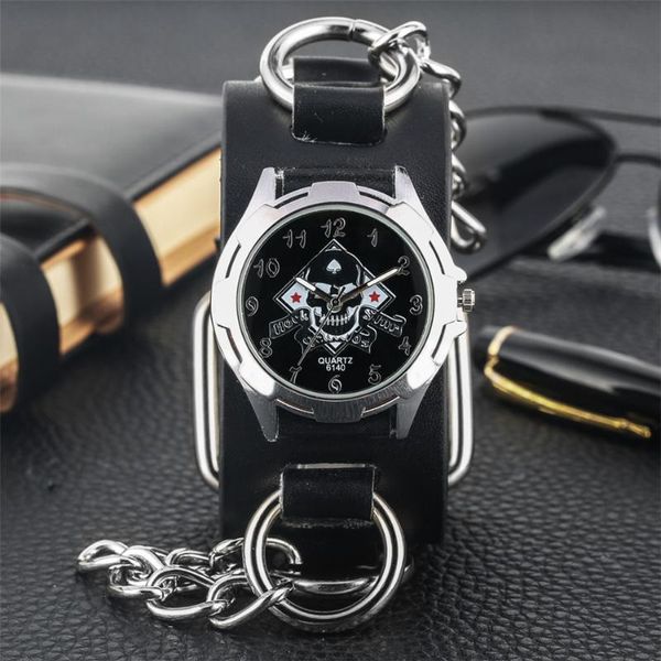 

wristwatches punk men watches stainless steel metal leather quartz wristwatch for male rock cool mens watch, Slivery;brown