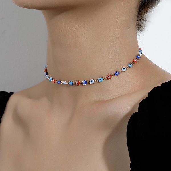

chokers 2021 aesthetic bohemian bead choker necklace women korean fashion evil eye chain collar boho neck, Golden;silver