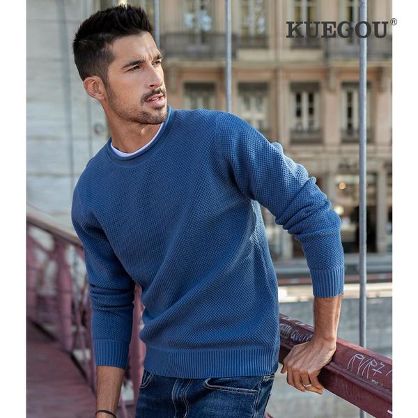 

men's sweaters kuegou autumn winter man knitted sweater pullovers men cothing fashion warm curled collar plus size uez-8941, White;black