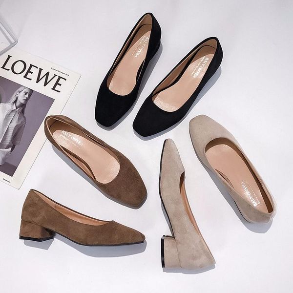 

dress shoes spring and summer high-heeled suede square toe women's shallow mouth mid-heel black women
