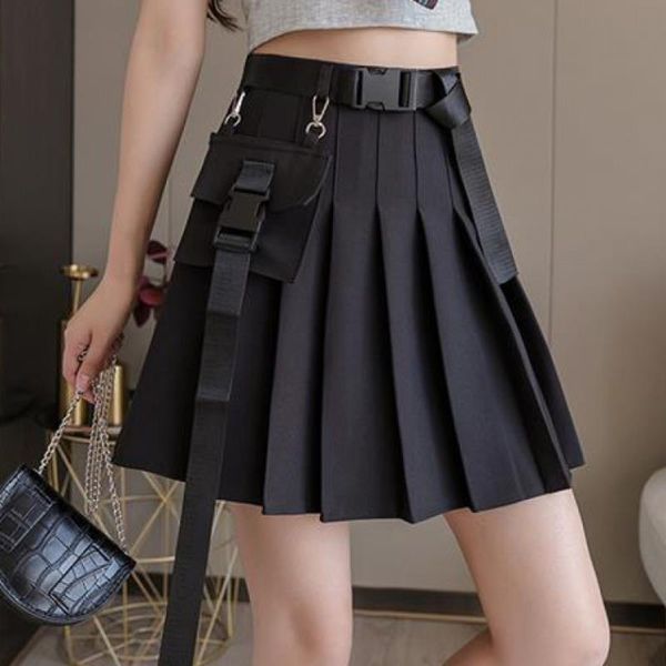 

black pocket sashes short womens skirts tool pleated mini cool saia faldas