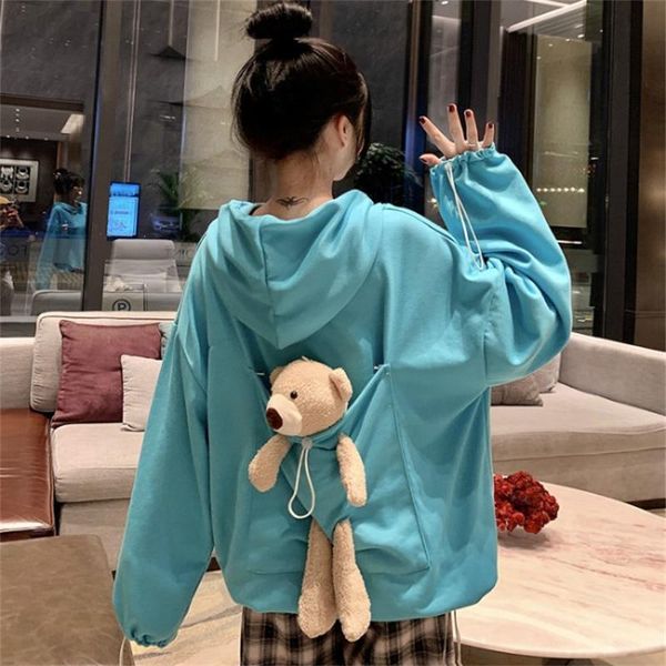 

women's hoodies & sweatshirts loose ins lazy bear sweatshirt female korean kawaii japanese harajuku ulzzang vintage clothing for women, Black