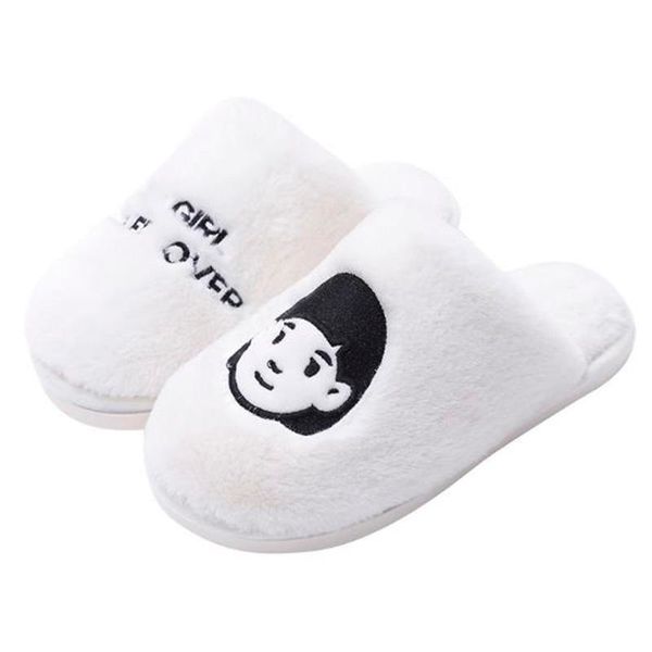 

slippers student plush non-slip warm cute cartoon cotton couple home dormitory comfortable simple slides eu size 35-44 white, Black
