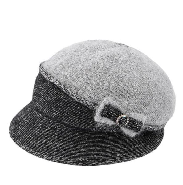 

women's new 2021 winter thickened bow splicing basin hat, Blue;gray