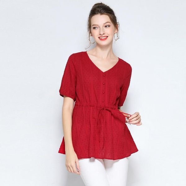 

fashion ladies summer shirt v neck short sleeves flare waist drawstring casual blouse plus size xxxxxl xxxxl 5xl women's blouses & shi, White