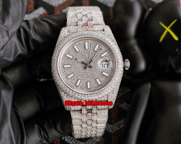 

5 styles luxury watches 126300 41mm iced out full diamond eta2824 automatic mens watch pavÃ© diamonds arabic dial 904l steel bracelet gents w, Slivery;brown