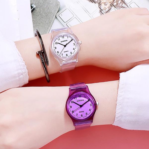 

wristwatches transparent simple soft silicone women watch junior high school student clock girl for kids children gifts ladies, Slivery;brown