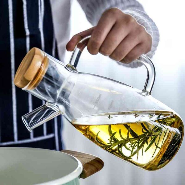 Dispenser di olive Misurazioni Bottiglie di aceto Olio da cucina Lattina 550 ml / 700 ml Bottiglia di vetro Salute a prova di perdite Forniture da cucina per barbecue 210330